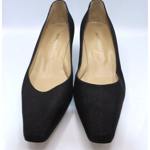 Bruno Magli Black Textured Leather Square-Toe Heels Size 10 Chic Career Work - Picture 1 of 8